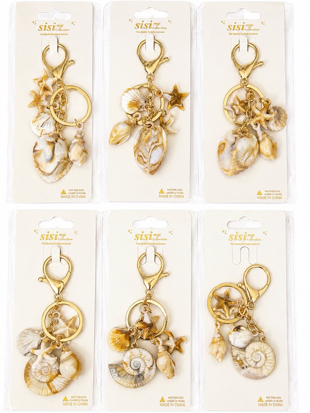 DOZEN NAUTICAL THEME SEASHELL BAG CGARM KEYCHAINS